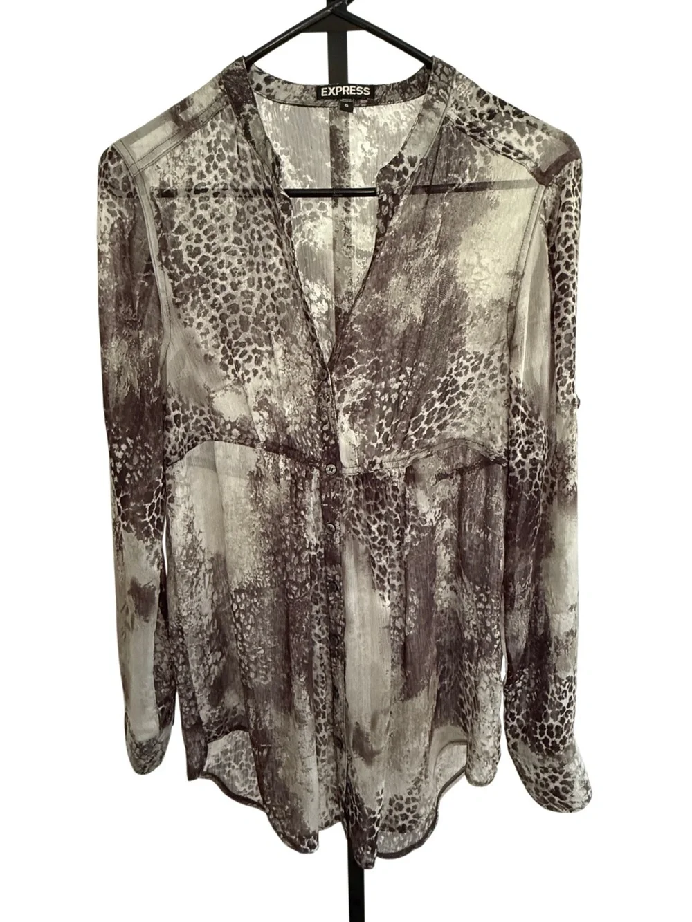 Y2K Express Sheer Animal Print Button Front Top Size S Whimsigoth Grunge